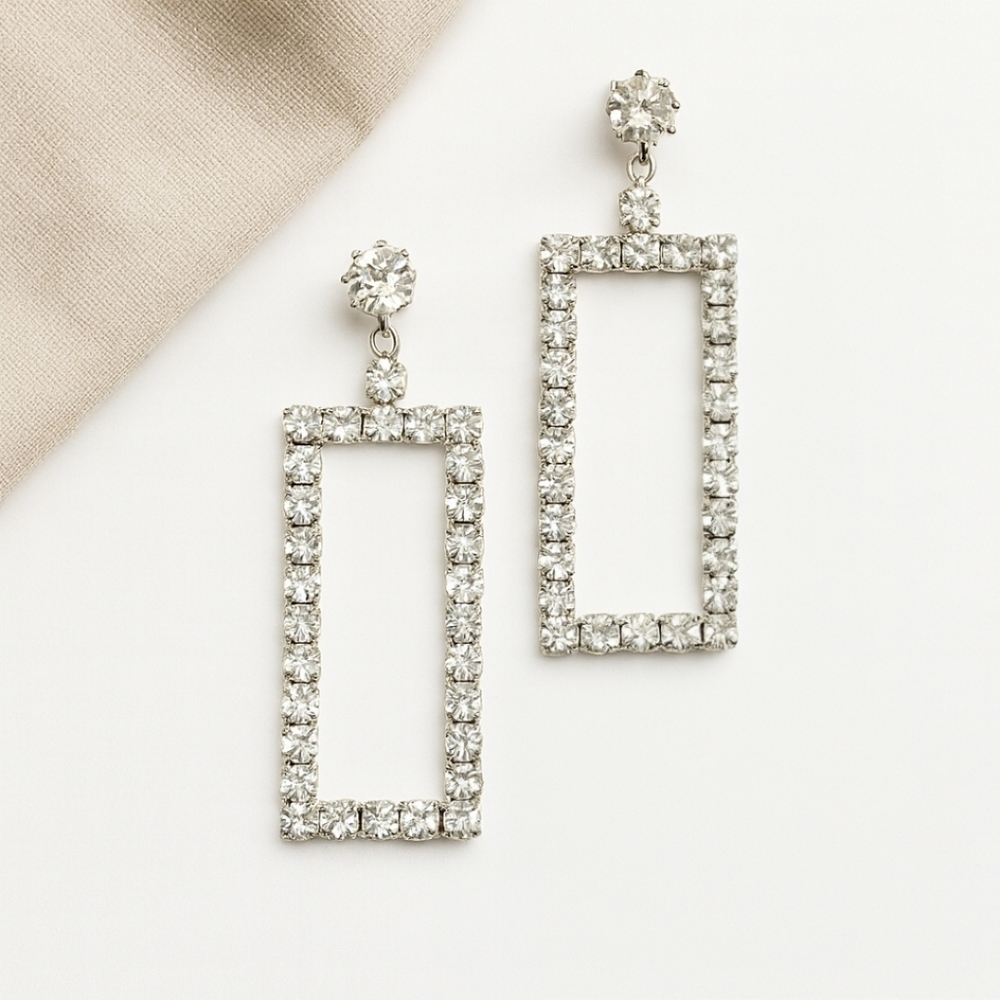 Vintage Rhinestone Drop Earrings on Vendôme Card | 1970s Glam